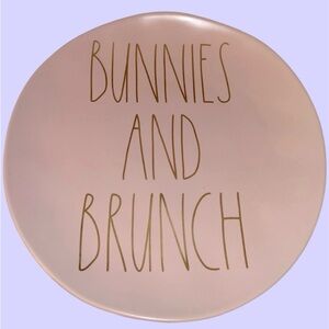 Rae Dunn Easter Plates Bunnies and Brunch Pink With Gold Lettering Set of Two